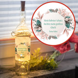 LED Flasche mit Wunschtext rosa- grüne Blumen im Kreis