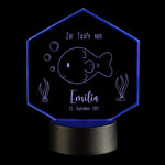LED-Leuchte zur Taufe mit Personalisierung Schwarz Fisch