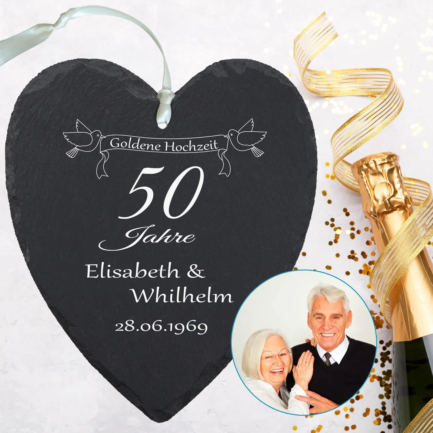 Schieferherz - Goldene Hochzeit mit Personalisierung
