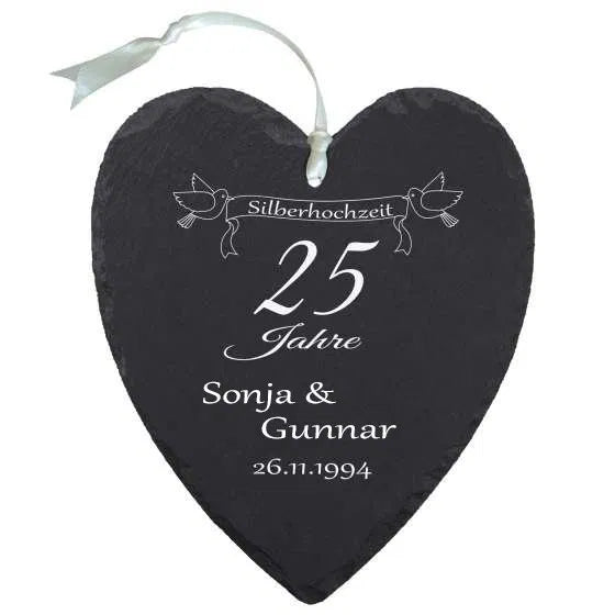 Schieferherz - Silberhochzeit mit Personalisierung