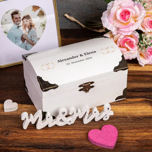 Schatzkiste - Weiß zur Hochzeit Ringe- Geldgeschenk zur Hochzeit