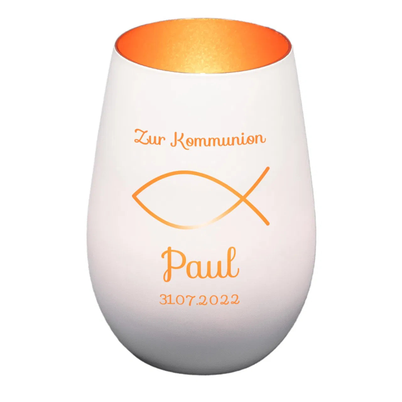 Windlicht - Kommunion Weiss matt bronze