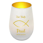 Windlicht - Taufe Weiss matt gold