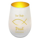Windlicht - Taufe Weiss matt gold