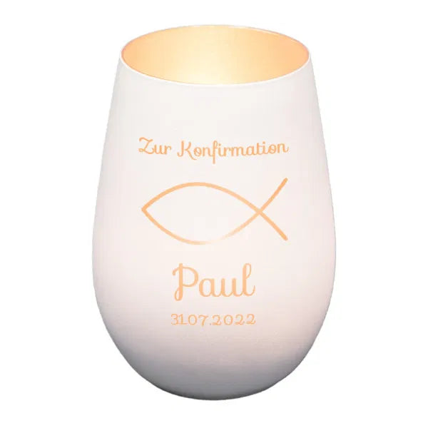 Windlicht - Konfirmation Weiss matt silber