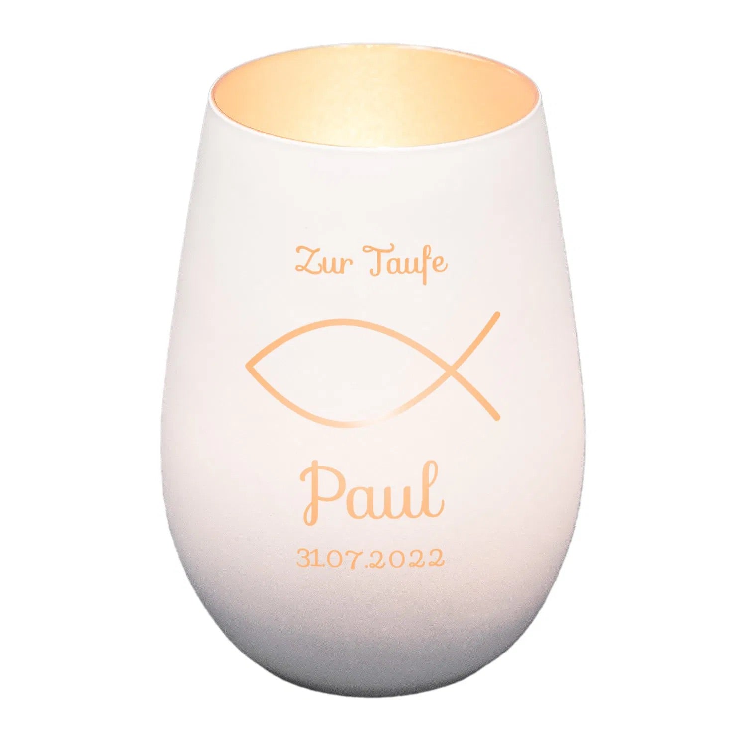 Windlicht - Taufe Weiss matt silber
