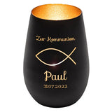 Windlicht - Kommunion Schwarz matt gold