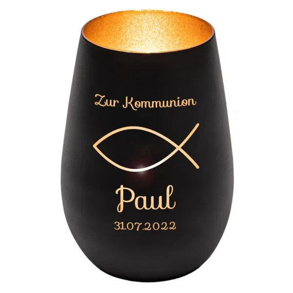 Windlicht - Kommunion Schwarz matt gold