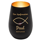 Windlicht - Konfirmation Schwarz matt gold