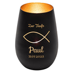 Windlicht - Taufe Schwarz matt gold