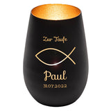 Windlicht - Taufe Schwarz matt gold