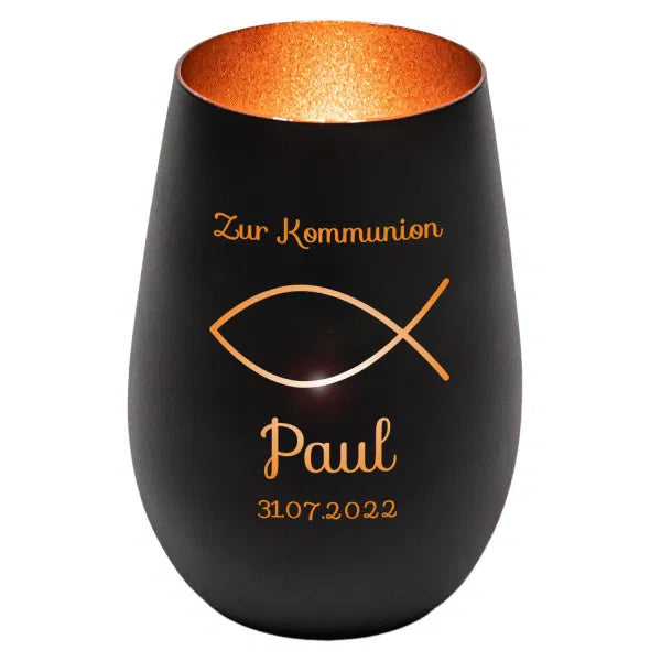 Windlicht - Kommunion Schwarz matt bronze