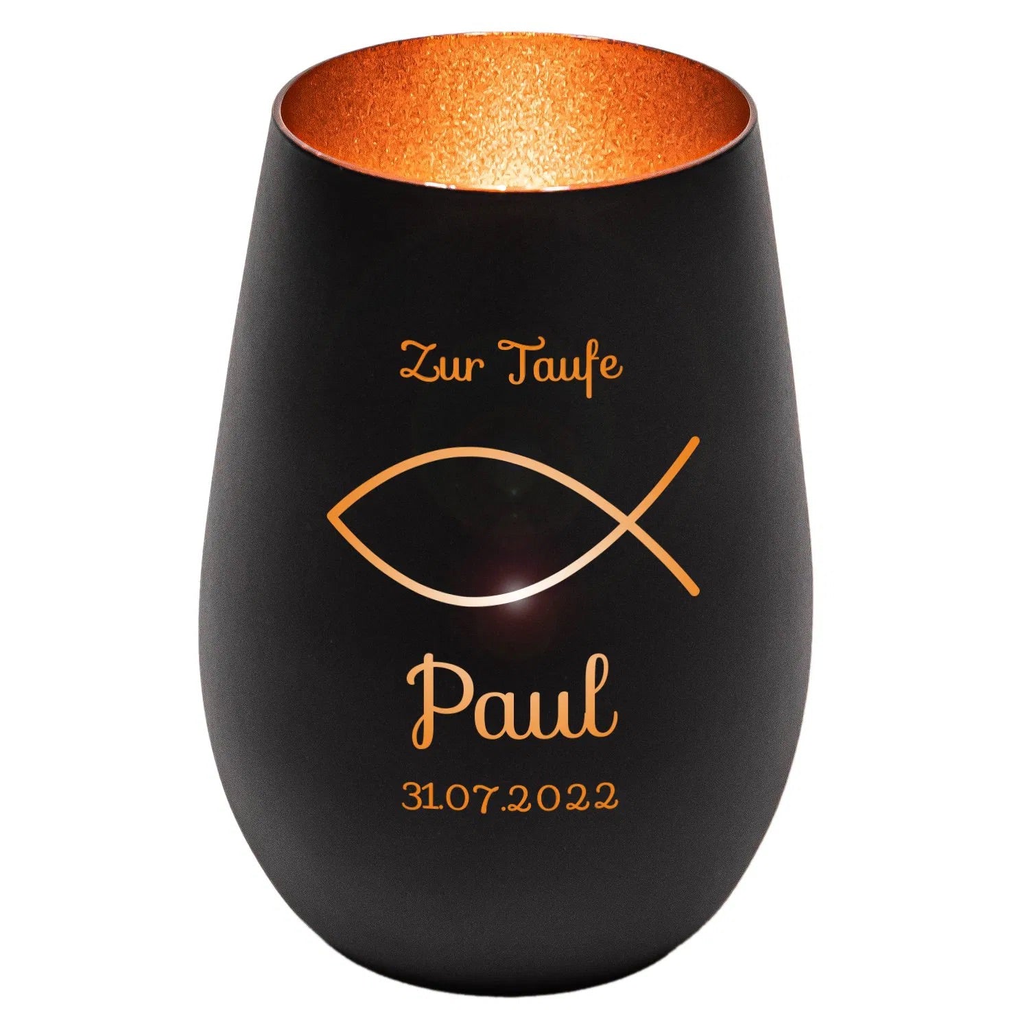 Windlicht - Taufe Schwarz matt bronze