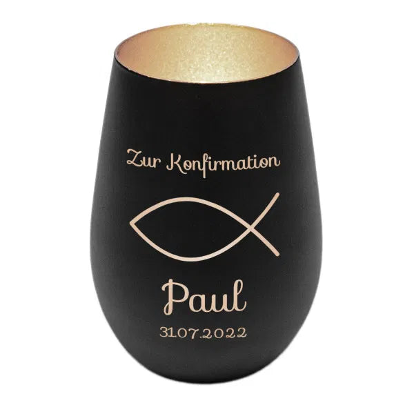 Windlicht - Konfirmation Schwarz matt silber
