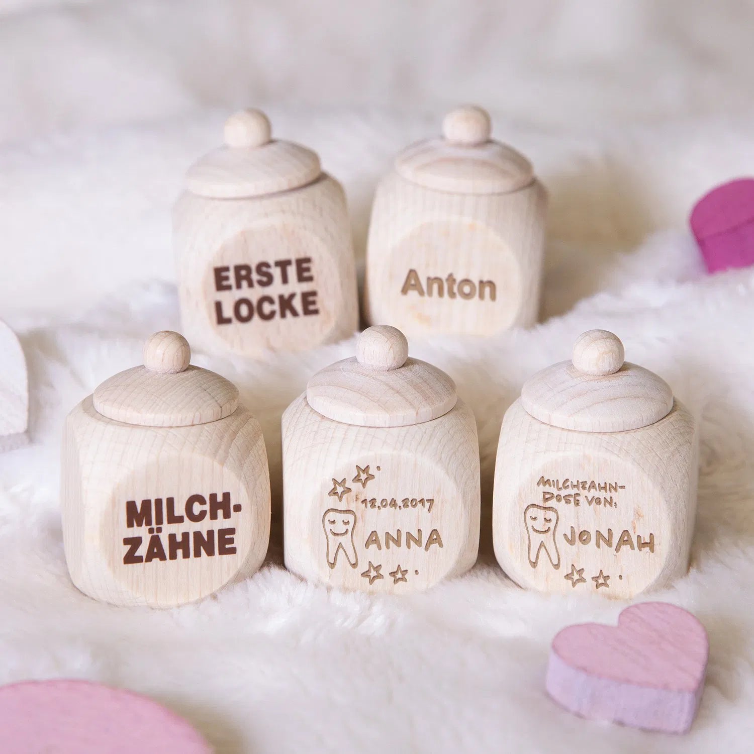 Milchzahndose oder Lockendose aus Holz mit Personalisierung