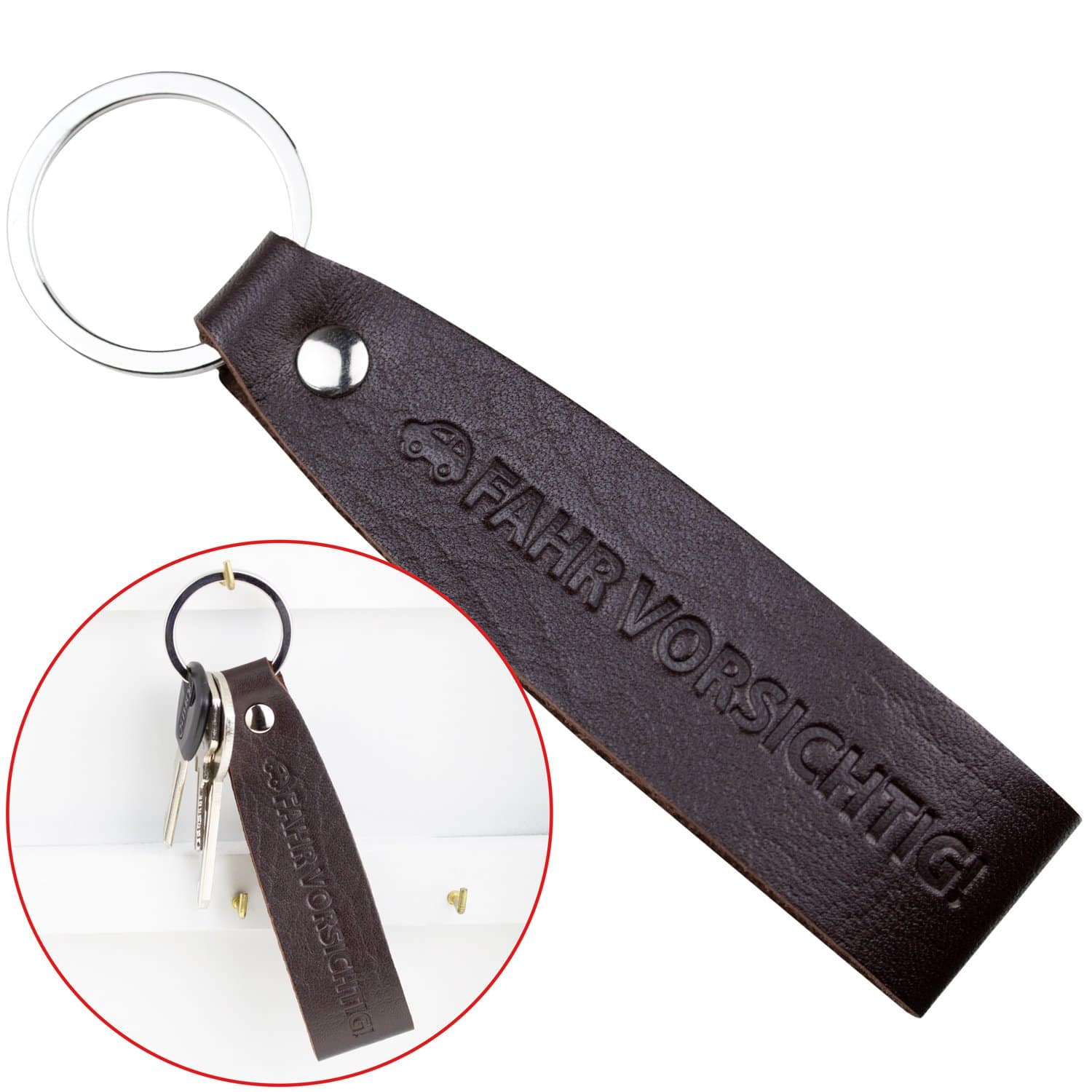 Schlüsselanhänger aus Leder - Fahr vorsichtig