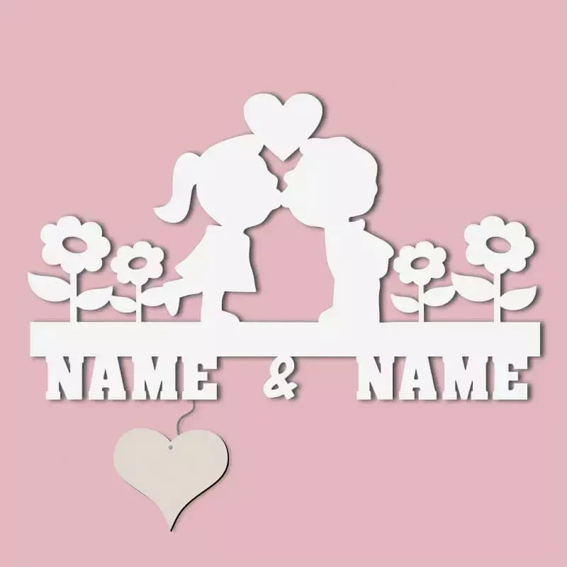 Holzlicht - Küssendes Paar mit Wunschnamen