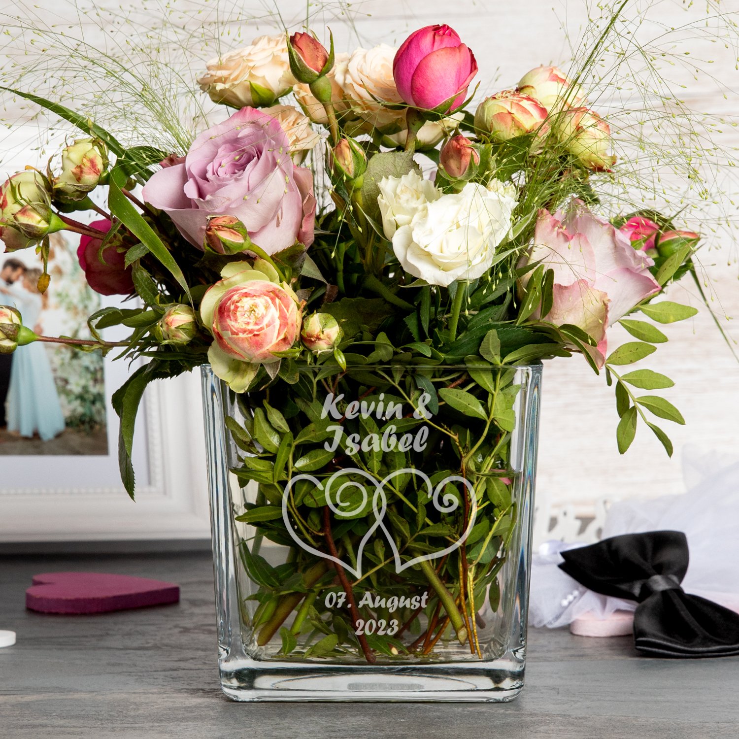 Vase zur Hochzeit mit Personalisierung